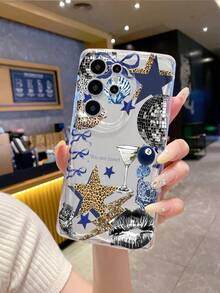 1个时尚TPU材质豹纹和星形图案透明奶油质感防震防滑保护手机壳，兼容、荣耀等。 - 無色 - 查看 8