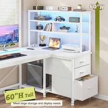 EnHomee 47.2"Reversible L Shaped Computer Desk With Remote LED Lights, Power Outlet & 3 Fabric Drawers, Corner Office Desk For Home Office Bedroom Gaming - 查看 4