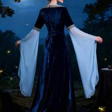 Women's Retro Lace Bell Sleeve Magic Fairy Dress - Full-Length Chiffon & Lace Gown Suitable For Cosplay, Stage Costumes, Wedding Guest Dresses, Photo Shoot Outfit - Elegant Special Line (Hand Washable Solid Color) - Màu Đỏ Sâu - Xem 3