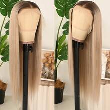 13X6 Free Part Platinum Blonde Lace Front Wigs 28 Inch Pre Plucked Long Straight Hair Wigs Glueless Soft Ash Blonde Colored Wigs Heat Resistant Fiber Hair Synthetic Lace Front Wigs For Women For Daily Christmas Party Cosplay Use - 漸變金色 - 查看 5
