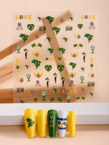 2pcs Brazil World Cup Football Themed Nail Stickers, Energetic Football Nail Art For Spring/Summer, Ideal For DIY Nails Supporting Your Favorite Team During World Cup - Multicolor - View 3