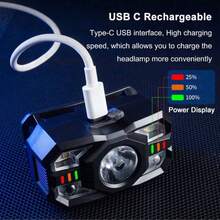 1件裝超亮LED頭燈手電筒,可充電頭燈附感應器,5種照明模式與雙開關,免持頭燈,適用露營、登山、跑步、釣魚、洞穴探險 - 如圖所示 - 查看 7