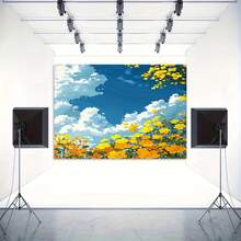 2D Flat, 2D Flat - 2D Flat, 2D Flat - A Single Of 2D Flat Bkground Cloth - Yellow Floral Landscape Pattern, 1pc Photography Bkdrop Banner, Bkground Decoration For Rooms - 1PC - View 4