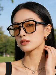 一副新款波西米亚风女士大框豹纹玳瑁双梁时尚眼镜，适合日常佩戴、夏季海滩度假、户外活动和旅行。 - 摩卡棕 - 查看 5