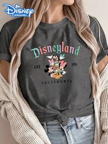 Disney License T Shirts, Disney Mickey Mouse & Friends Disneyland California Women's Graphic T-Shirt, Retro Est.1955 Character Print Casual Short Sleeve Crew Neck Tee, Oversized Comfy Summer Top, Disney Theme Park Family Trip Streetwear For Teen Girls & Women ,Camiseta, Summer Outfits For Women, Summer Clothes, Summer Tops, Tops For Women, Festival Outfits, Summer Tops For Women, Mother's Day, Mother's Day Clothing, Gifts For Family And Friends, Spring Outfits For Women, Officially Licensed Disney T-Shirts, Disney Men's And Women's Spring/Summer Fashion Casual Short-Sleeve T-Shirts - 灰色 - 查看 1