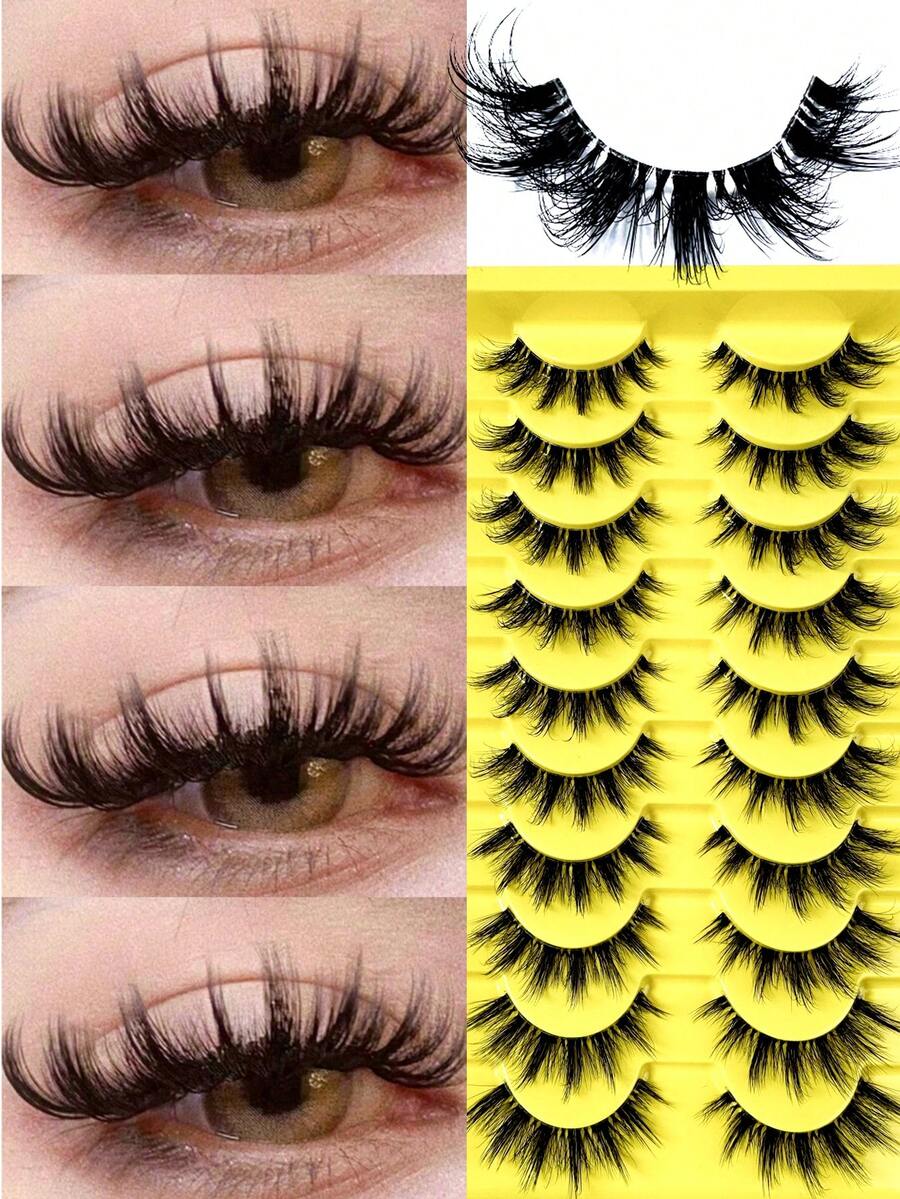 10 Cặp lông mi giả lông chồn kiểu mắt mèo, mọc tự nhiên, dải lông mi dày, dải trong suốt, kiểu hoạt hình, thích hợp để sử dụng hàng ngày.