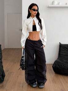 Women's Fall/Winter Streetwear Rave Hippie Athleisure Y2K Basic Leather Comfortable Zip Up Black Slim Fit Crop Long Sleeve Coat,Fall,Fall For Women - 白色 - 查看 2