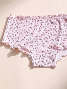 2pcs Floral Print Ruffle Mid-Waist Comfortable Breathable Women's Hipster Panties, Suitable For Yoga, Sports And Daily Wear - Multicolor - View 10