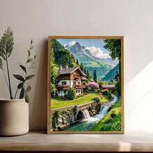 Mountain Landscape Diamond Art Kits For Adults,River House 5D Diamond Painting Kits For Beginner,DIY Round Full Drill Diamond Dots,Gem Painting For Adults Crafts Home Wall Decor 12x16 Inch - Phong cảnh-1 - Xem 7
