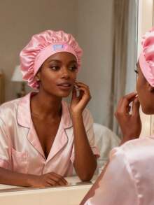 Customized Satin Smooth Sleep Cap, Customized Women's Silk Sleep Cap, Can Be Customized With Name Or Logo, With Loose Elastic Band, Nighttime Hair Cap For Women, Suitable For All Hair Types - Multicolor - View 3