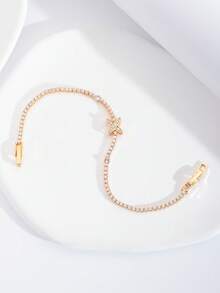 1 Set de pulsera elegante y lujosa con incrustaciones de circonita cúbica con forma de X brillante, adecuada para bodas y fiestas de mujeres, sin caja de regalo - Amarillo Oro - Ver 4