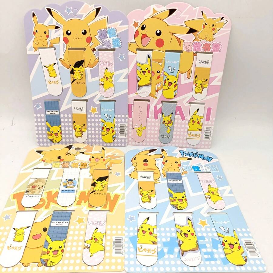 pokemon 6个宝可梦磁性书签，创意卡通双面图案书签，适合学生整理书籍和试卷 - 彩色 - 查看 1