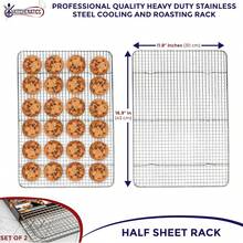 KITCHEATICS 100% Stainless Steel Cooling Racks Set Of 2 Heavy-Duty Wire Grid Fits 13x18 Half Sheet Pans Oven- To 575 ° F Dishwasher  For Baking Roasting Bacon - 11.8 英吋 x 16.9 英吋半張紙 - 2 片 - 查看 5