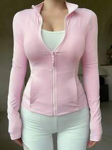 Women's Casual Zip-Up Sports, Regular Fit, Spring Women Coats - 粉色 - 查看 5