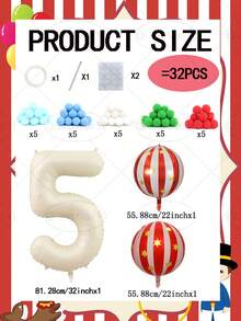 32pcs/Set Circus Star Stripe 4D Balloon Set, Includes 32-Inch Number Balloons, 22-Inch Star Stripe 4D Balloons, Suitable For 0-9 Years Old Birthday Party Decoration, Balloon Theme Decoration, Wedding Decoration, Photography Props, Surprise Gift - A - View 15