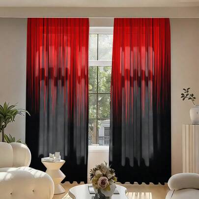 2 piezas Cortinas de color negro y rojo modernas - Diseño de ojales de moda, cortinas transparentes, de poliéster lavables a máquina, adecuadas para sala de estar, dormitorio, cocina