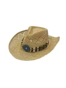 1pc Vintage Hollow Brim Wide Brim Straw Hat, Suitable For Spring/Summer Outdoor Travel Vacation Beach, Handwoven Breathable Western Cowboy Panama Straw Hat For Men And Women,Holiday,Festival - MZ3082+ML61 - View 23