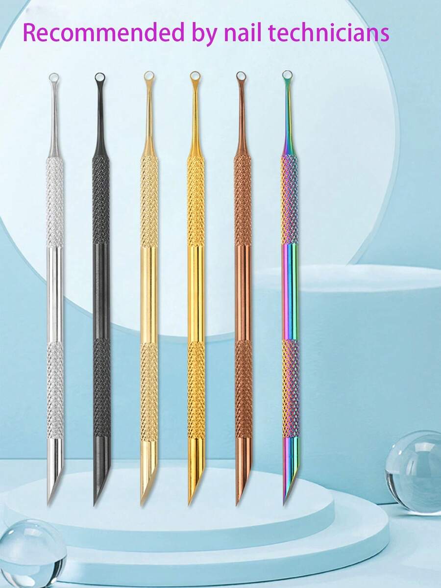 1 cái dụng cụ đẩy và cắt biểu bì hai đầu bằng kim loại màu bạc, chất lượng salon, làm bằng thép không gỉ, dụng cụ cạo sơn gel móng tay và móng chân bền bỉ, chuyên nghiệp, dùng để làm sạch móng tay và móng chân.