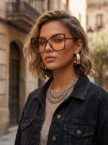 1 gọng kính mắt mèo gọng lớn, kiểu dáng kim loại, thời trang, phong cách retro, đa năng, phù hợp cho cả nam và nữ, thích hợp đeo hàng ngày. - Nhiều màu - Xem 5