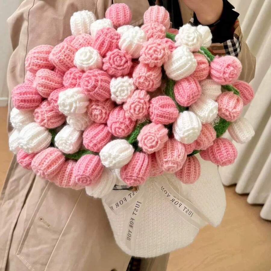 钩针渐变玫瑰花披肩，情人节礼物 - 彩色 - 查看 1