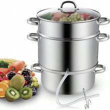Canning Juice Steamer Extractor Fruit Vegetables For Making Jelly, Sauces, 11-Quart Stainless Steel Multipot With Glass Lid, Clamp, 2-Pcs Hose - View 1