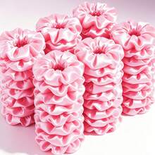 12pcs Solid Color Satin Silk Hair Scrunchies Set, Soft Satin Elastic Hair Ties, Non-Damaging Large Hair Scrunchies, Hair Accessories - Pink - View 1