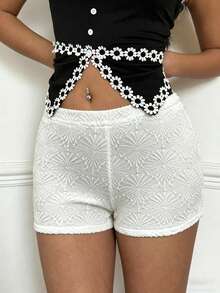 Quần short nữ kiểu retro Y2K màu trắng, chất liệu jacquard, ôm sát, gợi cảm, thích hợp mặc hàng ngày, hẹn hò, đi nghỉ mát, hoặc cho dịp hè - món đồ lý tưởng cho Ngày của Mẹ. - trắng - Xem 2
