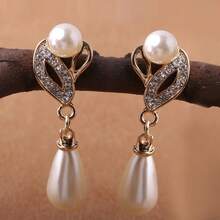Conjunto de joyería de novia de moda, set de tres piezas con aretes, collar y conjunto de collar dorado - Dorado - Ver 4