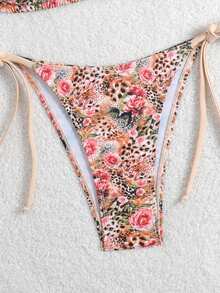 2pcs Leopard Print Bikini Set - Pink And Brown Triangle Swimwear With Jungle Floral Print Beach Wear For Women Vacation Summer - Multicolor - View 7