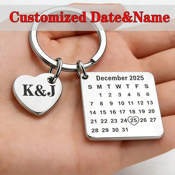 Llavero de calendario personalizado, llavero de calendario lindo con colgante en forma de corazón, joyería de acero inoxidable, regalo de cumpleaños, regalo de aniversario, regalo del Día de la Madre, accesorio de regalo de boda