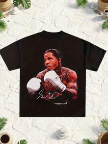 Gervonta 'Tank' Davis Men's Graphic Boxing T-Shirt - Signature Black Design, 50% Loose Fit, Short Sleeves, Crew Neck, Casual, For Sports Fans And Gifts For Him, Athletic Leisure Wear, Sporty Style, Comfortable Material, Sports And Training Wear. - 黑色 - 查看 1