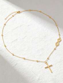 1pc Stainless Steel Women's Necklace, Infinity Symbol Cross Pendant, Cross + Infinity Symbol Elements, Minimalist Luxury Style, Gold Color, Suitable For Women's Daily, Dating, Religious Ceremony Accessories - necklace - View 5