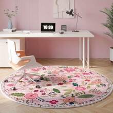 1pc Vintage Floral Round Carpet, Soft Plush Rug, Ins Style Flower Pattern Floor Mat, Bedroom Living Room Window Decor Pad, Machine Washable All Season, Cozy Decorative Carpet, Essential Spring Summer Home Decor - Multicolor - View 3