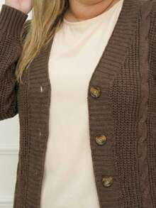 Women's Cardigan, Braided Knit, With Buttons, Casual And Comfortable. - 鏽棕色 - 查看 2