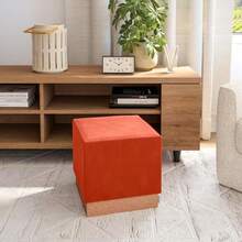 Seville Classics The Vineyard Collection Cork Storage Ottoman Cushioned Fabric Padded Seat for Bedroom Dorm Loft Living Room Entryway Hallway 15" Cube - tostada - Ver 3