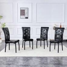 A Set Of 2 Soft, Black Retro Crocodile Leather Seats With Crystal Clasps And Faux Leather, Adding A Touch Of Elegance To The Dining Area. - Black - View 7