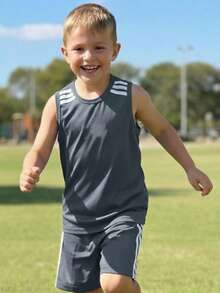 Boys' Premium Soccer Jersey And Shorts Set With Sleeve Detail And Lightweight Fabric - 灰色 - 查看 2