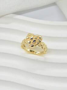 1pc Women's Fashion Asymmetrical Gemstone Heart-Shaped Ring, Daily Wear & Party Jewelry Gift For Christmas, Thanksgiving - Gold - View 3