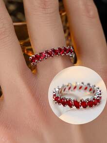 1pc Trending Red Synthetic Zirconia Ring, Luxury Creative Fashion Finger Ring - Ring - View 11
