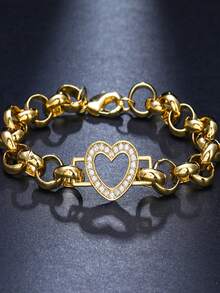 时尚独特的微镶嵌立方氧化锆心形嘻哈风格手链，男女皆宜，适合日常佩戴和音乐节场合。 - 手鍊 - 查看 6