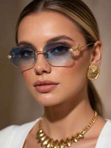 1 paire de lunettes de mode à monture carrée sans cadre avec verres bleus - Doré - Voir 4
