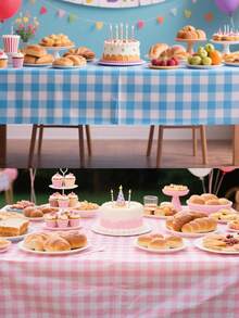 1/4/6pcs Gender Reveal Plaid Plastic Tablecloth, 137*274cm Disposable Pink And Blue Rectangular Tablecloth, Suitable For Baby Christening, Birthday Party And Gender Reveal Decoration - View 9