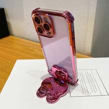 Cute Cartoon Pattern Mirror Kickstand Transparent Phone Case, Compatible With Apple 17PROMAX/16promax/15promax, S26/2524321u, Honor, - Pink - View 3