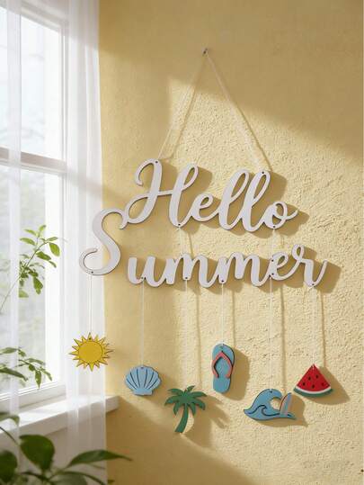 1件DIY夏日装饰套装，色彩缤纷的海滩主题墙饰，可爱字母横幅，热带风情装饰，多元素设计，太阳、贝壳、人字拖、波浪西瓜挂饰，清新明亮的家居装饰，季节性派对装饰，适用于客厅、卧室、窗户、门、阳台、花园、夏季假日派对