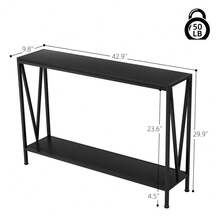 Mesa consola industrial de 2 niveles, mesa de entrada estrecha de 109 cm con estructura metálica resistente y estantes abiertos, ideal para vestíbulo, pasillo u oficina en casa. - Negro - Ver 2