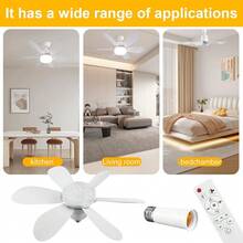 Ventilador de techo para con control remoto Pequeño ventilador de bombilla LED, bombillas de ventilador creativas para reemplazo, luz ambiental para el hogar, dormitorio,súper silencioso, viento fuerte, cabeza de luz e27, con función de memoria - Blanco - Ver 8