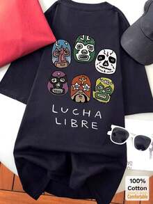 T-shirt mi-long à manches courtes et motif dessin animé vintage, haut décontracté et tendance pour femme, haut d'été noir - Noir - Voir 3