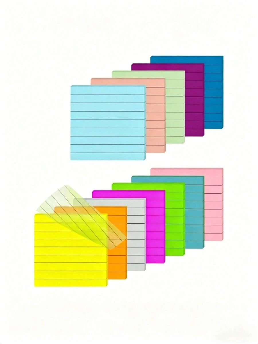 1200pcs Transparent Line Sticky Notes, 12 Packs Transparent Line Sticky Notes, Size 3x3 Inches, Aesthetic And Practical, Suitable For School And Office Supplies, Back To School Essential