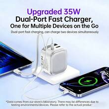 1个35W可折叠USB-C充电器，支持PD快充，可壁挂式设计，配备可伸缩Type-C线缆和双端口，便携设计，兼容 17 Pro Max/17 Pro/17/Air/16/15、Pixel设备 - 美規A型插(110-127V) - 查看 4