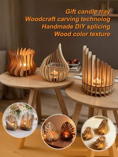手工柚木烛台 - 天然木质装饰，适合餐桌中心装饰、婚礼装饰、漂浮烛台，波西米亚风格圣诞礼物